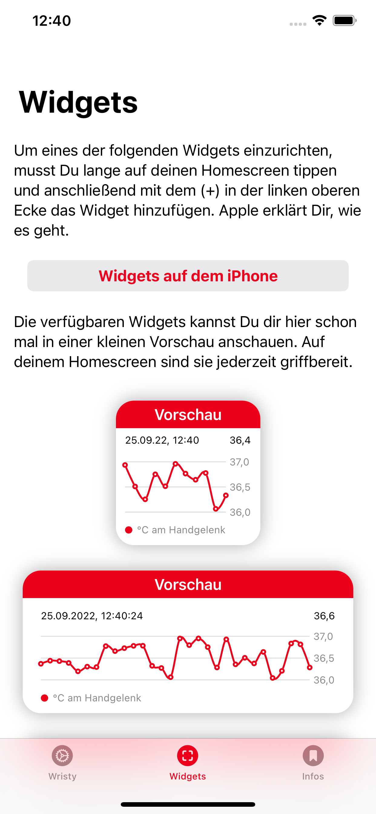 Die Widgets von Wristy