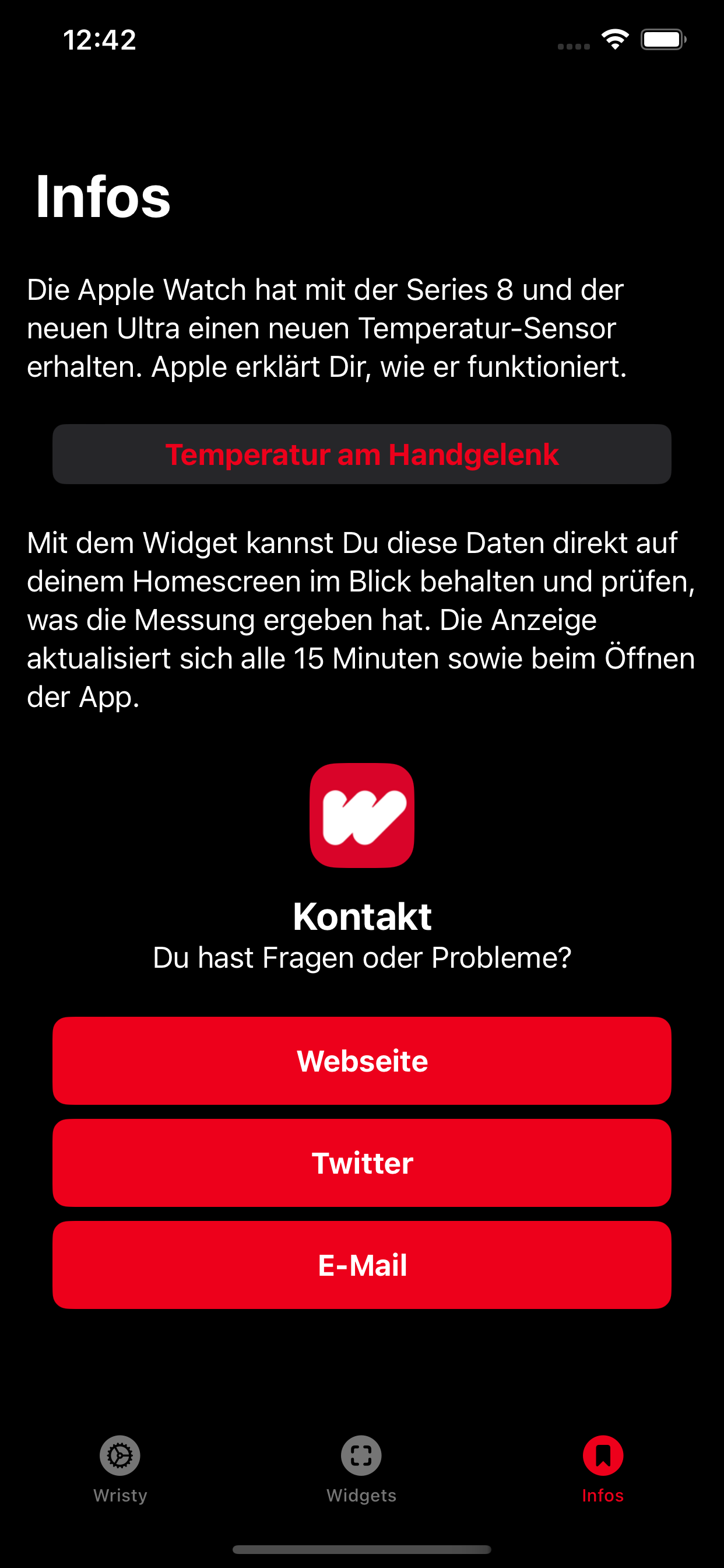 Die Infos von Wristy